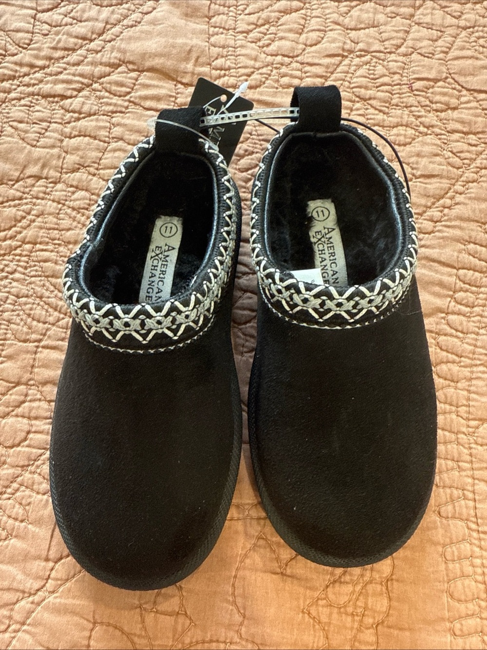 American Exchange Kids Black Slip-On Clog with Silver Braided Trim